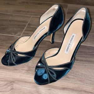 Manolo Blahnik Green Velvet Heels